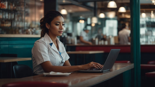 Nurse on laptop, looking for the best Side Hustles for Nurses