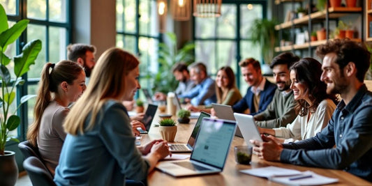 People working in a modern coworking space.