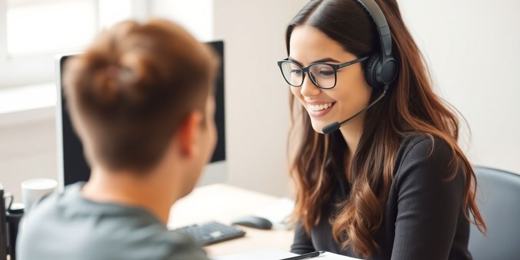 Customer service representative assisting a customer over the phone.