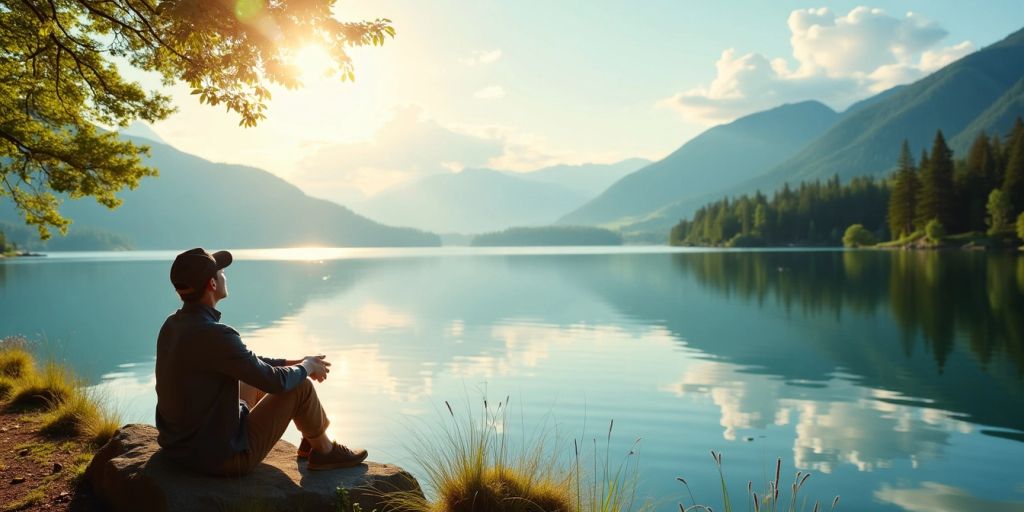 Person relaxing by a lake, representing passive income ideas.