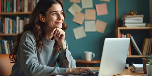 Person writing at desk with laptop and books