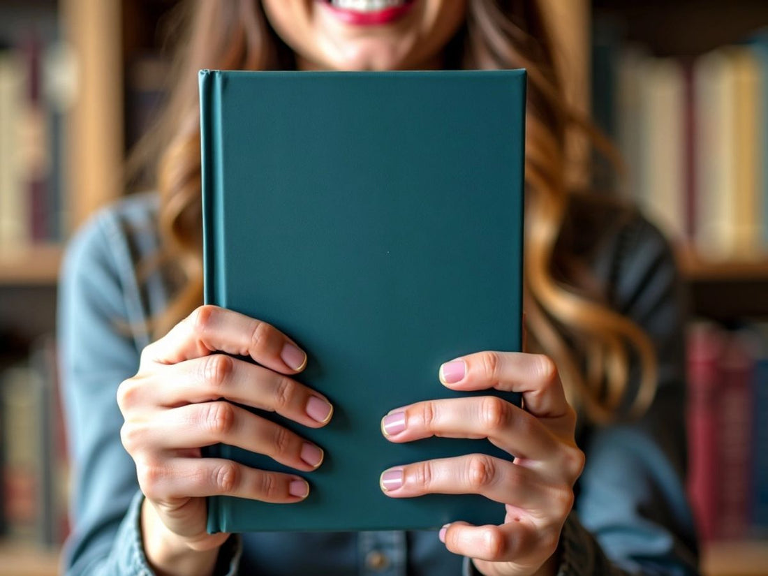 Person holding a book in front of bookshelf. Amazon KDP for beginners