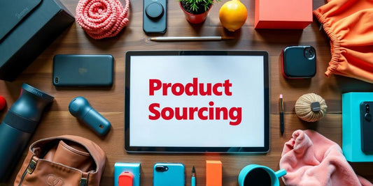 Best Product Sourcing Tools. Flat lay of diverse product samples on a table.