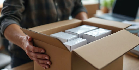 Dropshipping Fulfillment: Delivery box opened with neatly packed products inside.