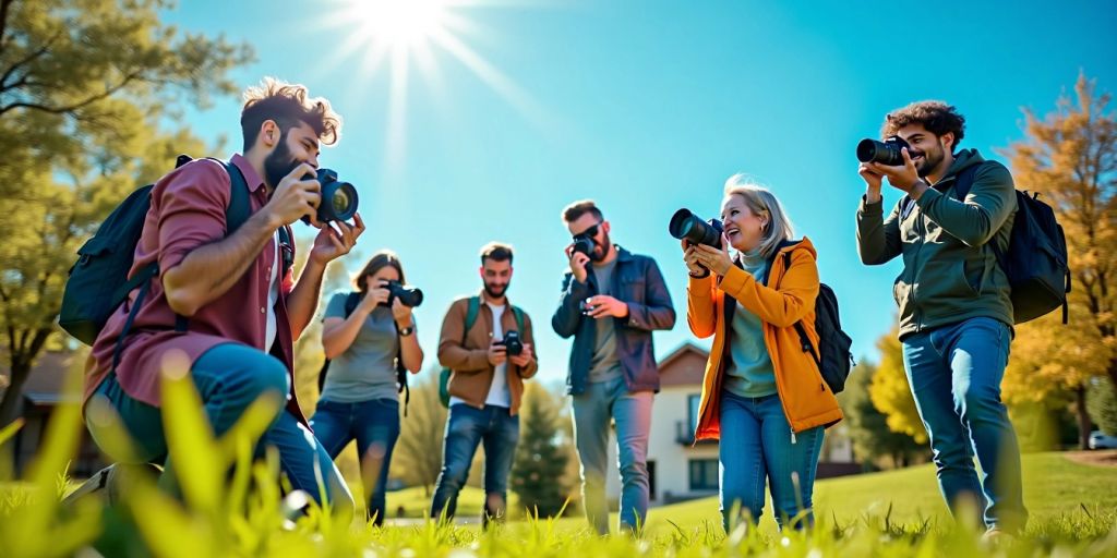 Stock Photography Passive Income - Photographers capturing images in a scenic outdoor setting.